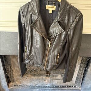 Michael Kors Black Leather Jacket Asymmetrical Moto Design